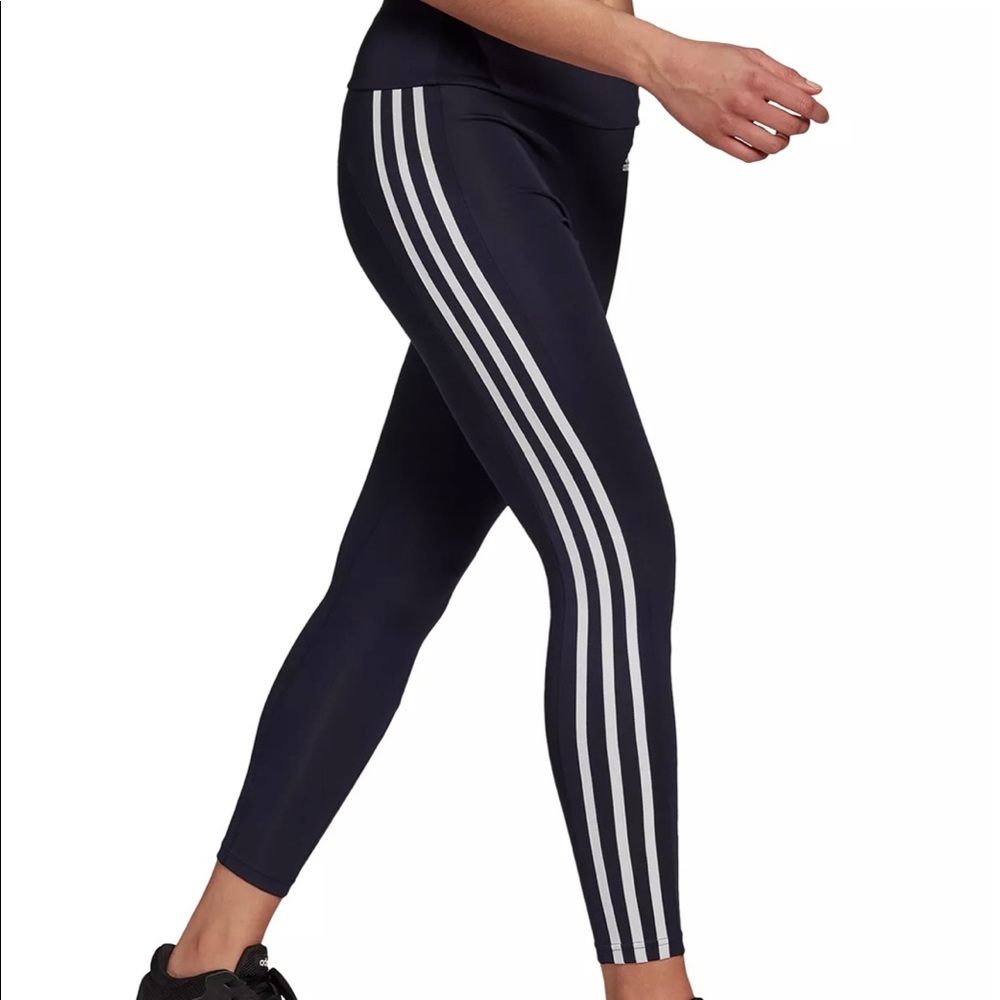 Adidas Three Stripe High-Waisted Leggings, Black - Medium